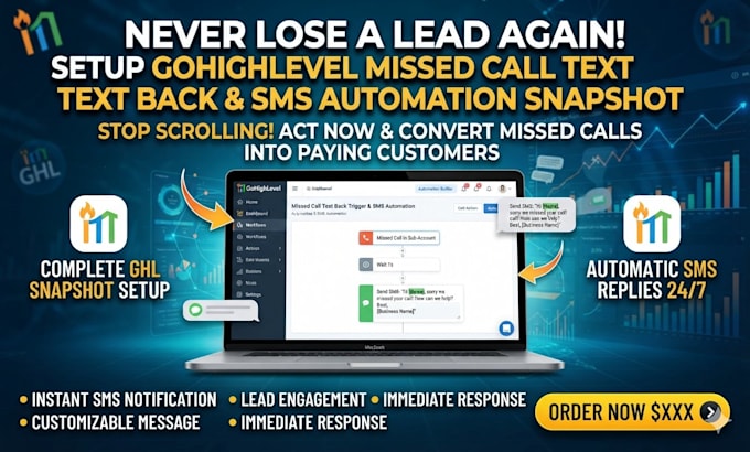setup gohighlevel missed call text back and snapshot SMS automation