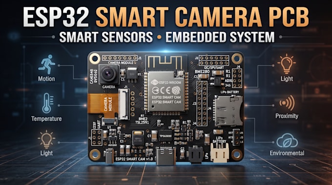 design esp32 camera pcb with smart sensors and embedded system