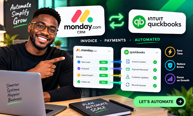 integrate monday CRM with quickbooks for invoice and payment automation