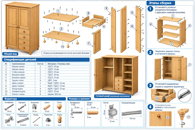 create kitchen cabinetry, wardrobe, closet, millwork and joinery shop drawing