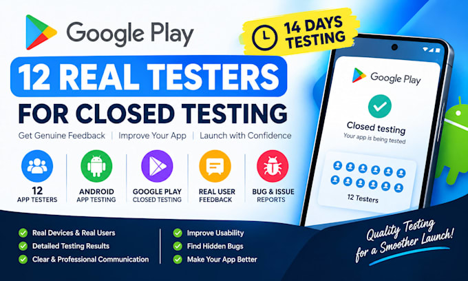 provide 12 real testers for google play closed testing