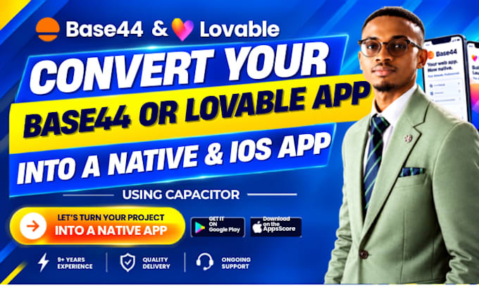 convert base44 or loveable app to capacitor native IOS and android app publish