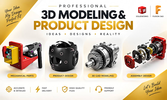 do 3d modeling 3d product design 3d cad rendering in solidworks and fusion 360