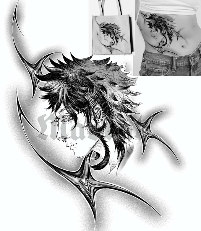 create custom art fusing neo tribal and dark anime style