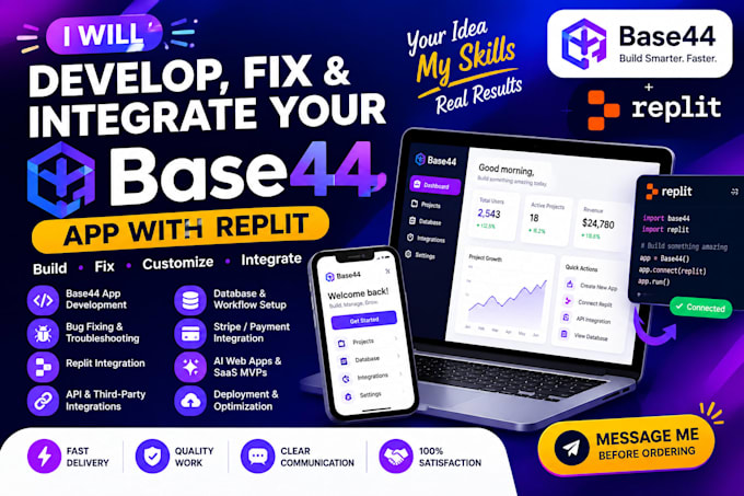 l base 44 bugfixing app base44 expert base44 migration, integration replit
