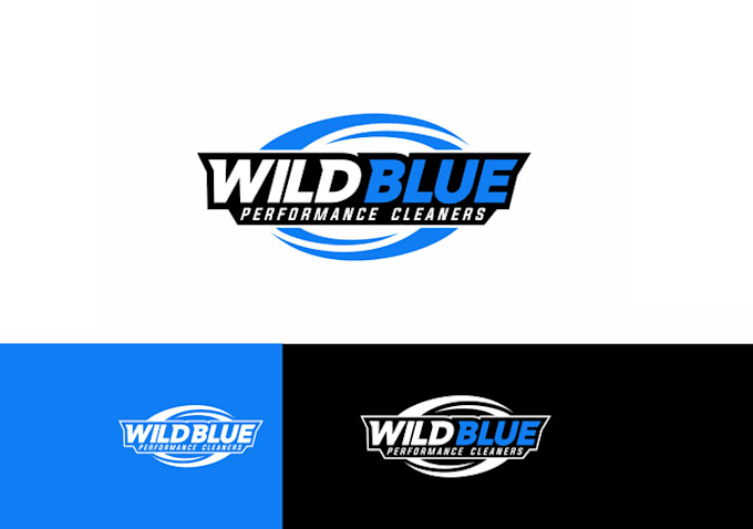 design word mark wild blue performance cleaners logo