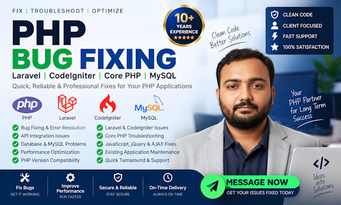 fix PHP bugs and errors in laravel and codeigniter web apps
