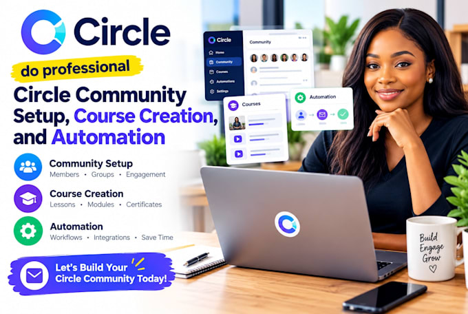 do professional circle community setup, course creation, and automation