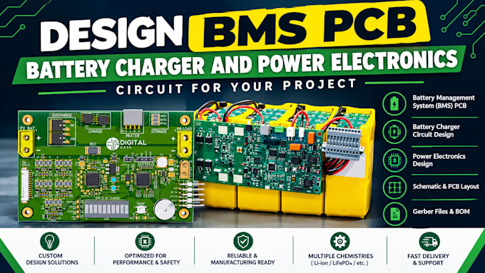 design bms pcb, battery charger and power electronics circuit for your project