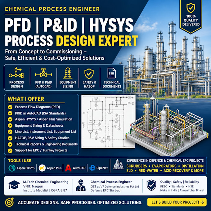 develop pid pfd and process dossier for your chemical plant