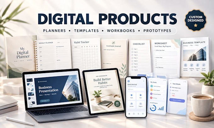 design digital products, planners, templates and prototypes