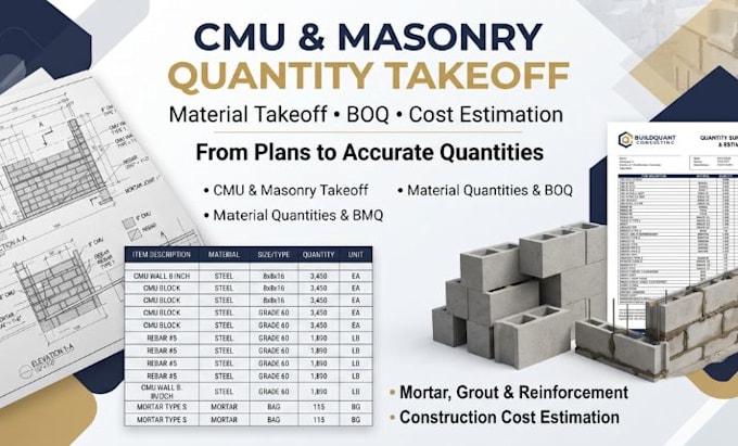 do cmu and masonry quantity, material takeoff and cost estimation