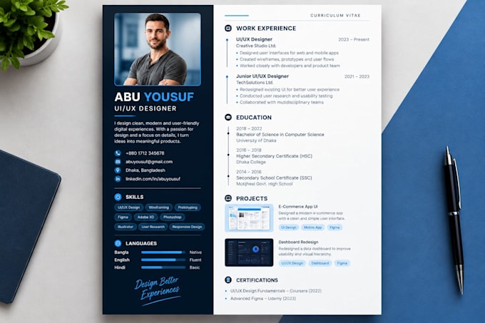 design a professional and modern CV or resume