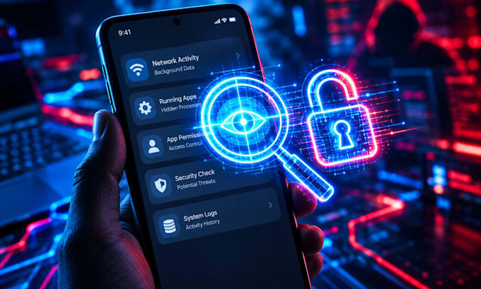 perform deep mobile security audit, spyware detection, and phone log analysis