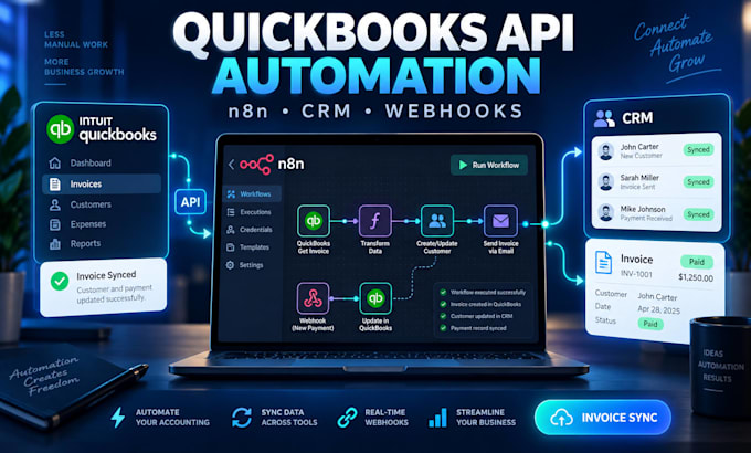 quickbooks API integration n8n invoice automation CRM customer data sync webhook