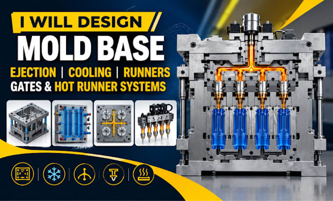 design mold base ejection cooling ruuners gate and hot runner system