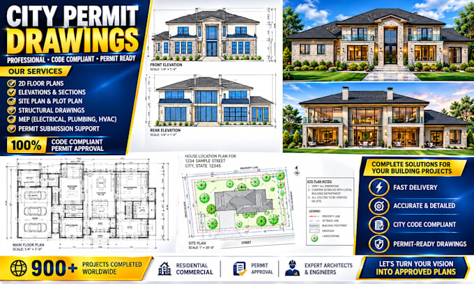 design structural permit plans, foundation, framing and site drawings