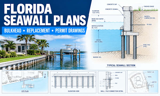 do florida seawall permit plans, bulkhead structural drawings