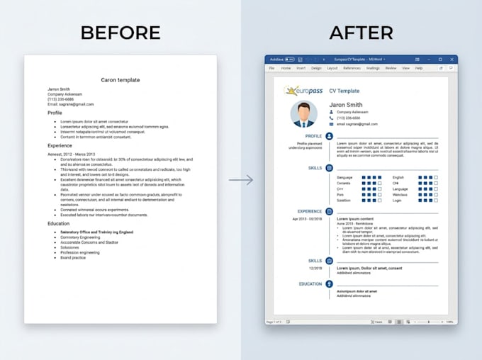 write and design a professional ats europass CV and resume