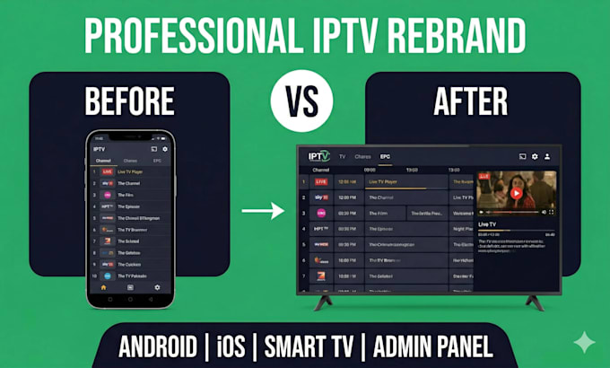 develop or rebrand your iptv app for android ios and smart tv with admin panel