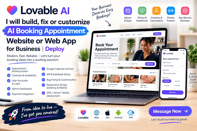 build fix lovable ai booking appointment website web app for business deploy dev