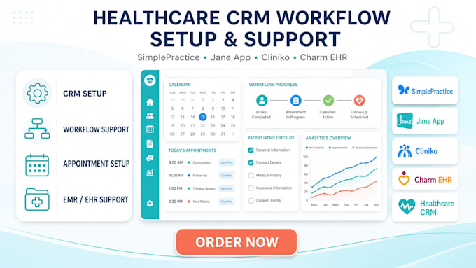 setup healthcare CRM workflow in simplepractice janeapp  cliniko charm ehr
