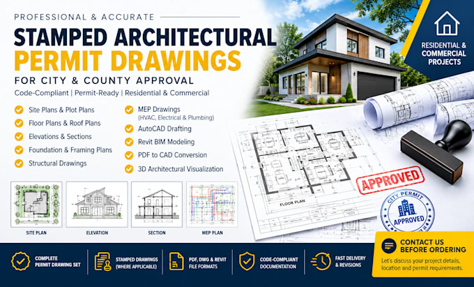 create stamped architectural permit drawings for city approval