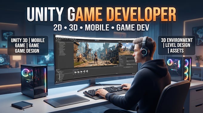 develop a unity 3d game, mobile game, 2d game and game environment