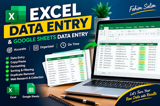 do excel data entry and google sheets data entry