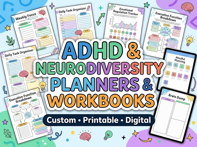design adhd planners, autism worksheets, workbooks