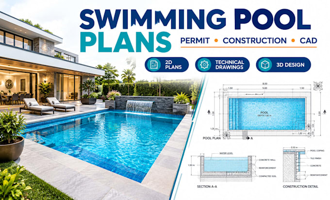 design swimming pool plans, permit drawings and construction details