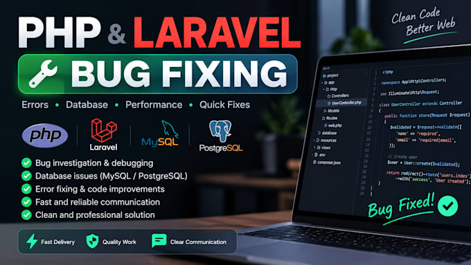 php laravel bugs, errors, and mysql database issues