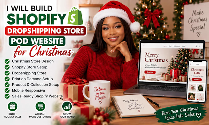 build shopify dropshipping store pod website for christmas