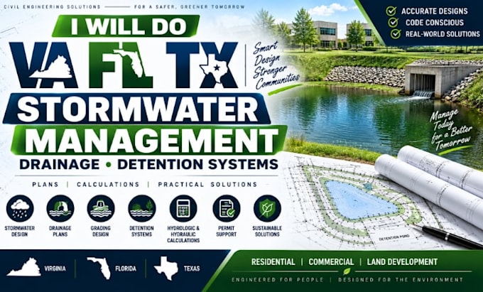 do va fl tx design stormwater management drainage detention systems
