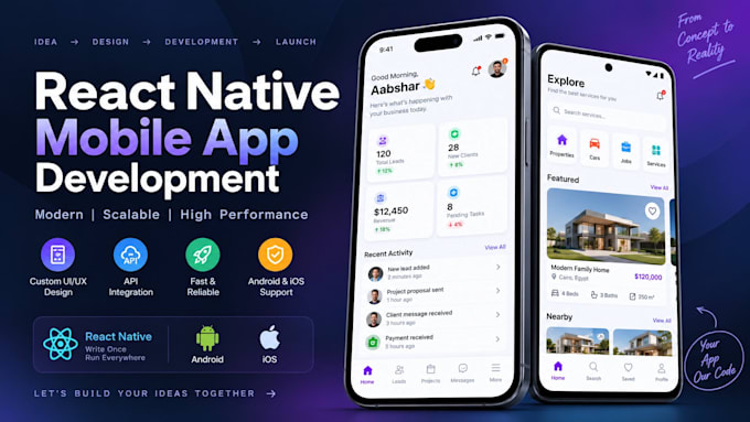 develop a react native mobile app for android and ios