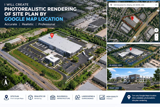 photorealistic rendering of site plan by google map location