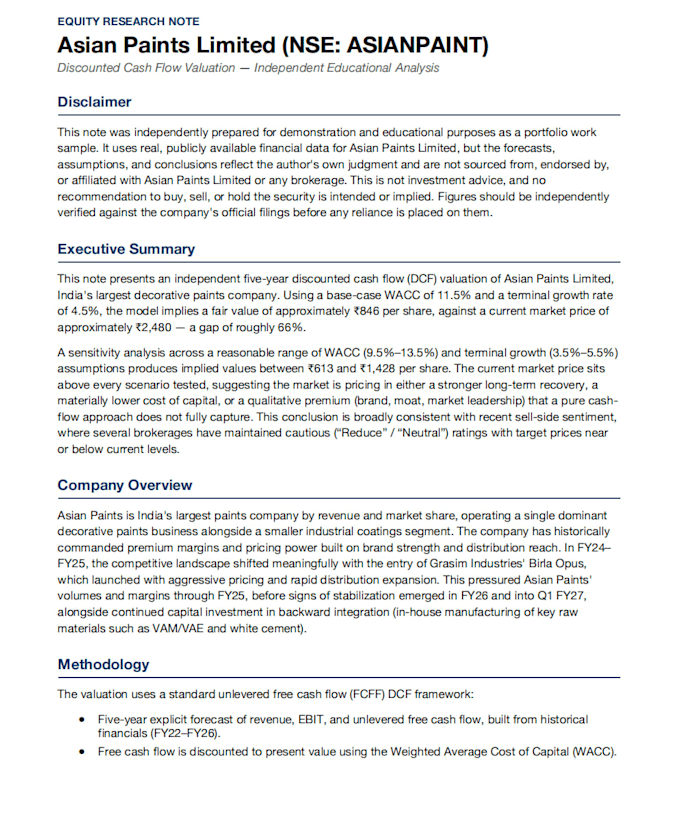 do financial analysis, valuation and equity research
