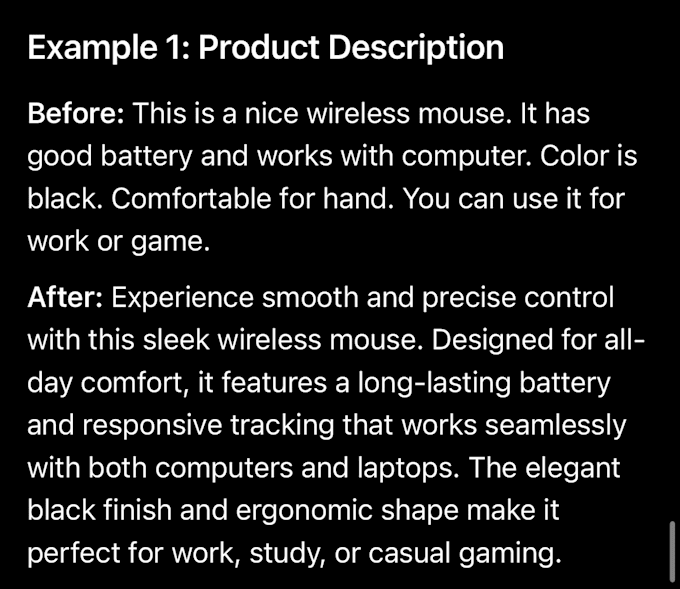 rewrite articles, stories, and product descriptions