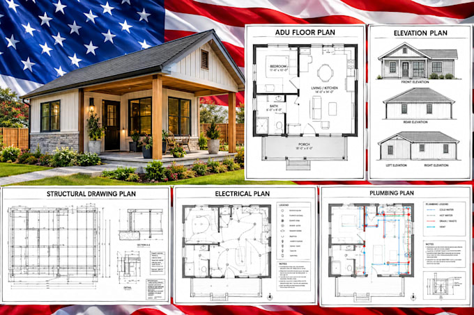 california texas ny adu permit plans, structural plans, deck, garage, mep plans