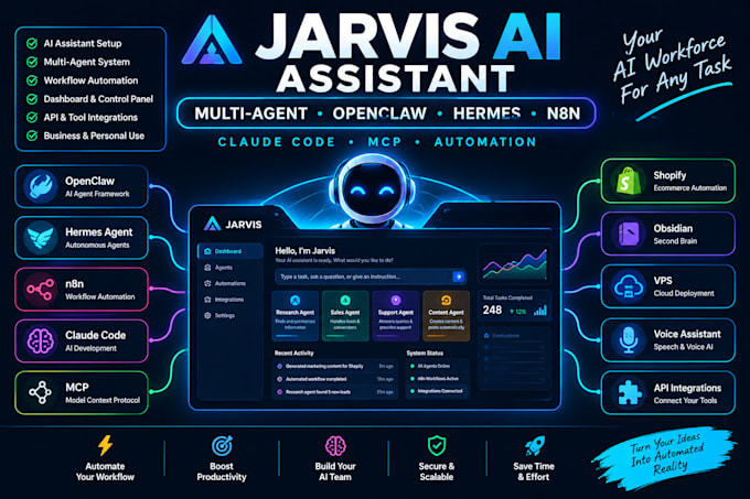 setup jarvis ai assistant multi agent openclaw install hermes n8n claude code