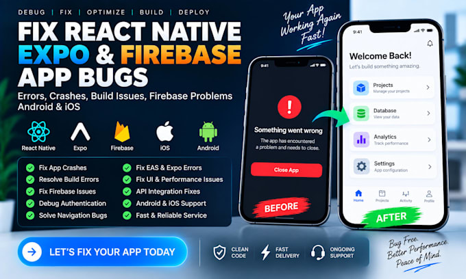 fix react native expo firebase bugs crashes build errors android ios