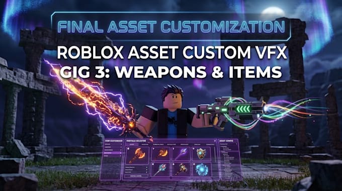 design custom roblox weapon vfx, elemental aura, and ui effects