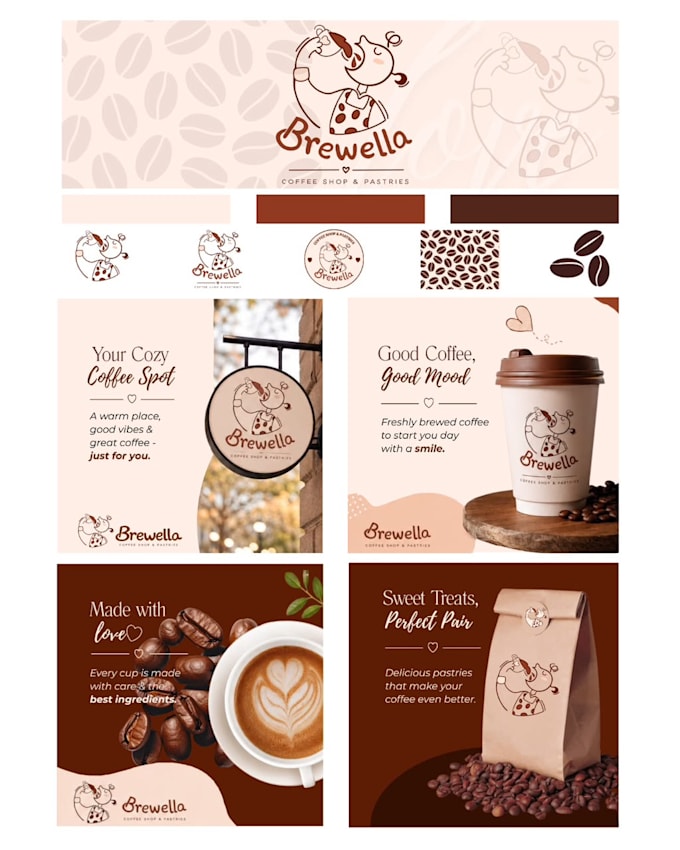 design a complete brewella style cafe branding package
