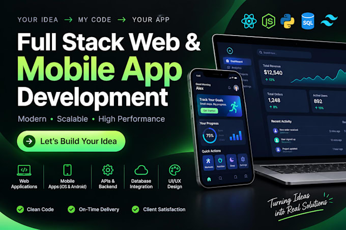 build full stack web application landing page and mobile app