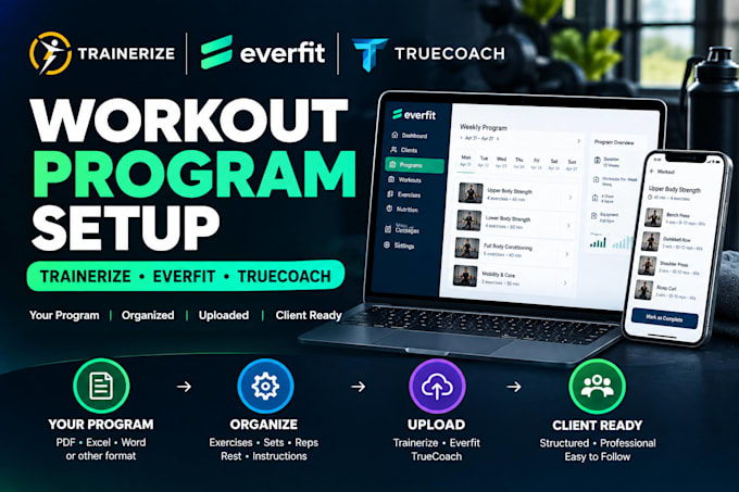 set up and upload your workout program in trainerize everfit or truecoach