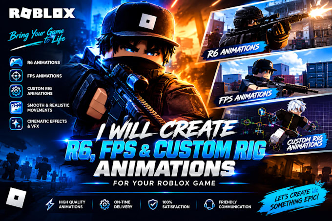 create r6, fps and custom rig animations for you roblox game