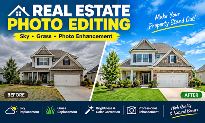 do sky change, grass replace, and enhance your real estate photo