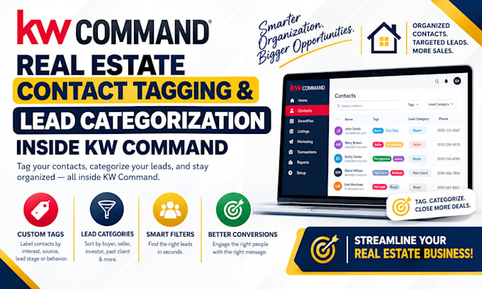 setup kw command crm contact import and database organization for agents