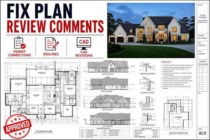 fix permit corrections, redlines, plan review comments and cad drawings
