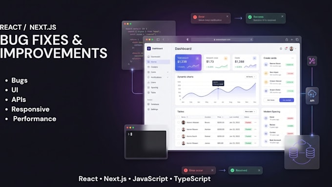 fix react next js bugs and errors